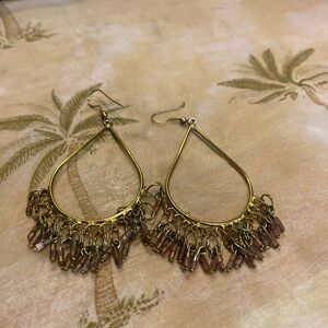 Elegant Gold Teardrop Earrings with Brown Accents